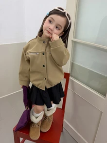 DAZY Infant/Toddler (Girl) PU Korean Style Long Sleeve Autumn/Winter Versatile Solid Color Jacket - Coffee Brown - View 4