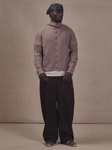 Musero Oversized Drop Shoulder Chunky Rib Button Through Long Sleeve Sweater Autum Winter Essentials - Khaki - View 2