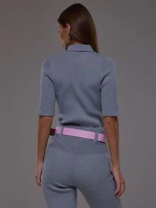 MUSERA بودي سوت رمادي محبوك بياقة وأزرار، لطيف للاستخدام اليومي والمكتب والعمل واللقاءات الرومانسية، مناسب للخريف والشتاء - رمادي - مشاهدة 4