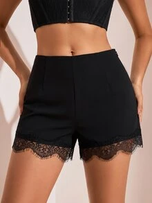 SHEIN BAE Fall Clothes Winter Clothes Women's Sexy Black Lace Patchwork Shorts - Black - View 3