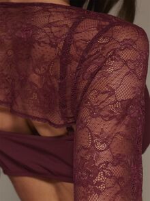 MUSERA Red Cut Out Maxi Dress With Lace Bolero Autumn Winter Going Out Dating Christmas Holidays - Burgundy - View 6