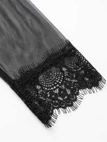 LUMIGAL Women's V-Neck Mesh Patchwork Casual Daily Wear Top - Black - View 4