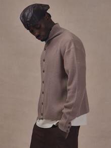 Musero Oversized Drop Shoulder Chunky Rib Button Through Long Sleeve Sweater Autum Winter Essentials - Khaki - View 3