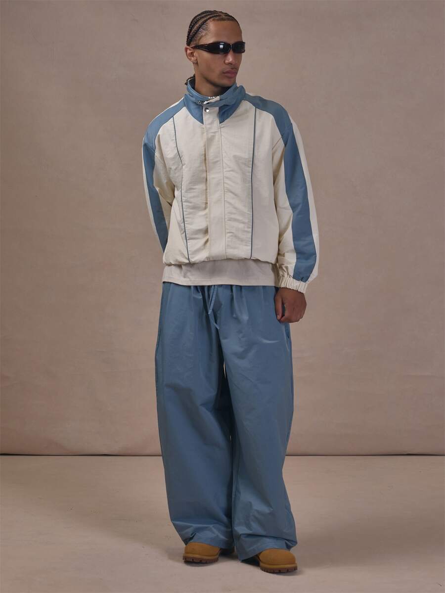 Musero Elasticated Waist Track Pants With Internal Drawstrings Folded Hem Co Ord Trousers Only Autum Winter Essentials - Blue - View 1