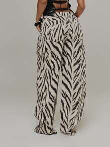 MUSERA Zebra Printed Low Rise Asymmetric Fastening Denim Jeans Going Out Sexy Fall Winter Christmas - Multicolor - View 4