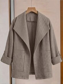 GlowEve CURVE Plus Size Women's Casual Vintage British Herringbone Tweed Jacket With Pockets - Brown - View 7