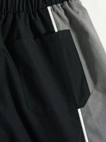 大童男孩拼接配色鬆緊腰寬鬆休閒長褲 - 彩色 - 查看 3