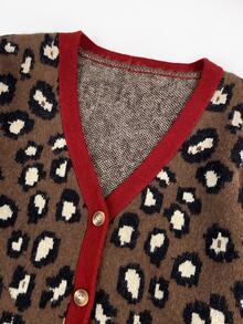 SHEIN LUNE Plus Leopard Pattern Contrast Trim Cardigan Winter - Multicolor - View 9
