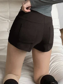 DAZY Solid Color Elastic High Waist Fitted Cropped Grey Spring/Autumn Women's Shorts - Grey - View 2