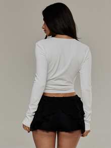 MUSERA White Long Sleeve Keyhole Cut Out Top Autumn Fall Winter Halloween Christmas Everyday Basics - White - View 5