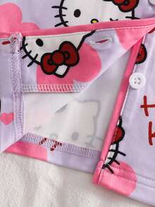 HELLO KITTY AND FRIENDS | SHEIN 女童卡通印花上衣與長褲家居服 嬰兒粉色 秋季公主風 - 紫色 - 查看 6