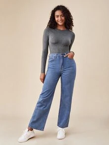 SHEIN BASICS 1件純色修身T恤連身衣/春夏女款日常居家服 白色極簡簡約基礎款 - 灰色 - 查看 4