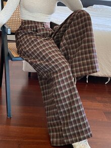 Livesso Women's Red High-Waist Solid Color Loose Straight Leg Casual Versatile Wide Leg Long Pants, Autumn/Winter - Red - View 5