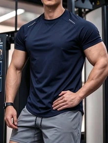 Gym Rark 男士圓領短袖極簡運動T恤，健身房適用 - 藏蓝色 - 查看 3