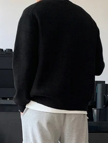 DAZY 男士黑色翻領雙拉鍊開襟針織外套，秋冬款 - 黑色 - 查看 2