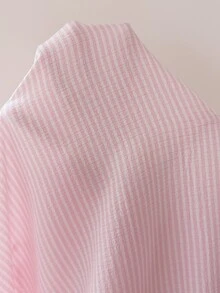 Snug Reverie رداء نسائي بطبعة مخططة وأكمام طويلة، بأسلوب منعش، مزين بحافة دانتيل زهرية، مناسب لجميع الفصول، ملابس منزلية مريحة - وردي فاتح - مشاهدة 7