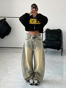 StreetHx Washed Wide Leg Jeans - Blue - View 1