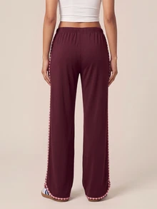 SHEIN BAE Women's Colorblock Casual Daily Travel Sports Long Pants - Burgundy - View 7