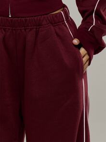 Musera Sport Quần jogger tập gym Pilates thể thao dáng rộng, cạp chun, phối sọc hai bên và viền piping, phong cách dễ thương, mặc hàng ngày - Màu Đỏ Sâu - Xem 5