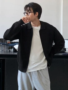 DAZY 男士黑色翻領雙拉鍊開襟針織外套，秋冬款 - 黑色 - 查看 5