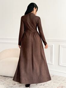 Veilorie Women's Pleated Casual Party Long Dress - Brown - View 2