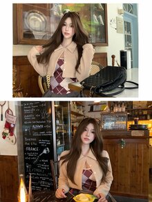 DAZY Women's Diamond Quilted Camisole And Cardigan Casual 2 Pieces Set - Apricot - View 10