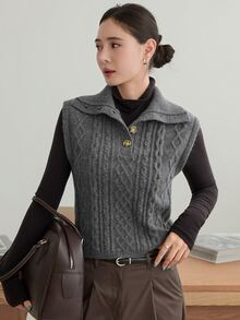 Dazy-Less Women Sweater Vests Office Grey Classic - Grey - View 3
