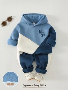 Cozy Pixies Young Boy Casual Comfortable Kids Daily Versatile Patchwork Colorblock Hoodie & Long Pants Set - Multicolor - View 9
