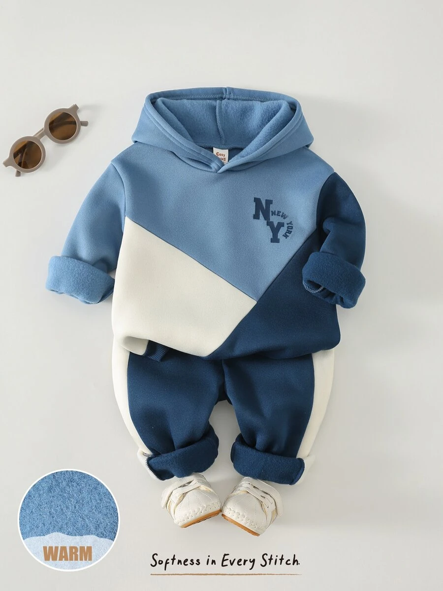 Cozy Pixies Young Boy Casual Comfortable Kids Daily Versatile Patchwork Colorblock Hoodie & Long Pants Set - Multicolor - View 1