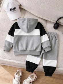 Infant & Toddler Hooded Casual Comfortable Sweatshirt, Classic Retro Striped Pattern Print, Cute & Cool Crown Pattern Print, Classic Text "King", K Pattern Print, Suitable For Autumn/Winter, Suitable For Back To School Season - White - View 3