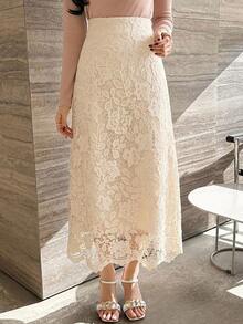 DAZY Hollow Lace Trim Slimming Women's Skirt - Beige - View 9