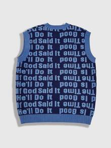ROMWE MEN Men's English Letter Jacquard Knit Vest - Blue - View 2