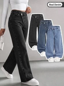SHEIN 3PCS Tween Girls Jeans - Multicolor - View 3