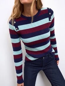 Nöista Women's Streetwear Striped Colorblock Long Sleeve Sweater For Holidays - Burgundy - View 2