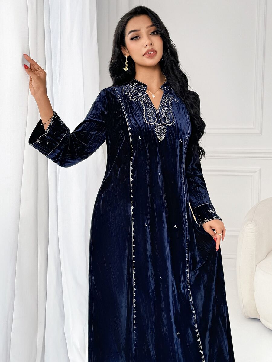 Al Najma Women's Elegant Embroidered Long Sleeve Arabian Dress - Blue - View 1