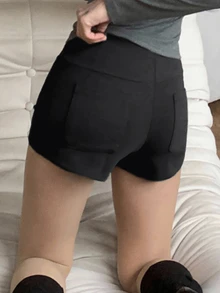 DAZY Solid Color Elastic High Waist Fitted Cropped Grey Spring/Autumn Women's Shorts - Grey - View 2