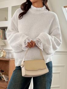 DAZY Áo len dài tay thường ngày phong cách casual phối ren cho bà bầu - trắng - Xem 4