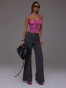 MUSERA Pink Lace Cami Crop Top Autumn Fall Winter Cute Everyday Office Corporate Romance - Hot Pink - View 3