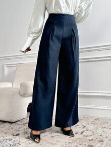 Veilorie Women's Casual Pleated Pocket Blazer Trousers For Office - Blue - View 3
