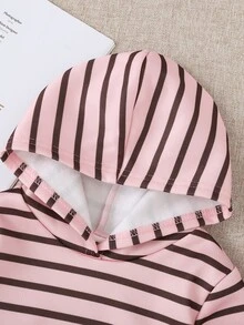 SHEIN Baby Girl 1pc Contrast Striped Print Hooded Sweatshirt - Multicolor - View 6