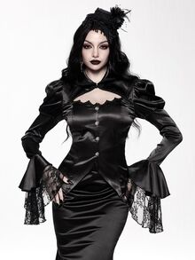 ROMWE Goth Áo sơ mi nữ thời trang phối ren patchwork, thiết kế rỗng, đính cúc - màu đen - Xem 6