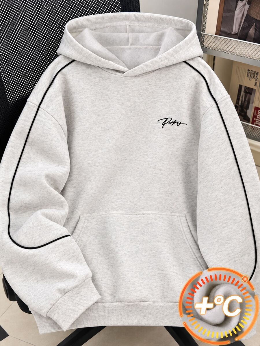 SHEIN Coolqubz 1件青少年連帽衛衣,柔軟舒適面料,易穿脫,適合秋冬、戶外、運動、學校及各種場合,男童灰色經典連帽衛衣,大前口袋,時尚印花設計,寬鬆版型,青少年必備熱銷衛衣 - 淺灰色 - 查看 1