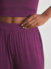 Ocili بنطلون نسائي بلون موحد مطوي كاجوال للاستخدام اليومي والمنزلي - الأرجواني - مشاهدة 7