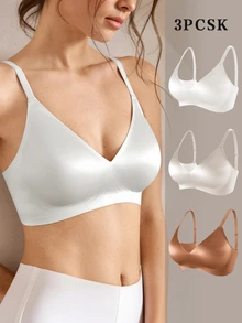 Ocili Women's Seamless Wireless Deep V-Neck Push-Up Jelly Soft Support Bra, Comfortable Side-Smoothing Everyday Minimalist Bra With Molded Cups, 3 Pieces Set - Multicolor - View 1