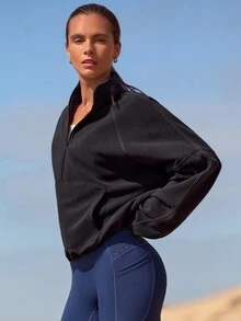 GLOWMODE Áo chui đầu nửa khóa Running Collection Cozy Season Glow với mảng bóng, gấu rút dây và túi trước, đồ tập chạy bộ ngoài trời mùa thu đông - màu đen - Xem 7