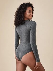 SHEIN BASICS 1件純色修身T恤連身衣/春夏女款日常居家服 白色極簡簡約基礎款 - 灰色 - 查看 3