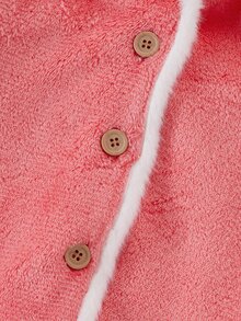秋冬雙面法蘭絨加厚女童兩件套，柔粉色毛絨面料搭配白色對比條紋飾邊，柔軟舒適休閒簡約翻領開襟外套與長褲家居服 - 粉色 - 查看 6