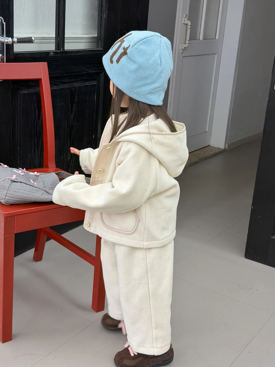 DAZY Infant (Girl) Hooded Korean Style Long Sleeve Autumn/Winter Fleece Jacket Set - Apricot - View 1