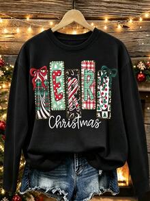 Bytebia Bytebia A Stylish, Loose-Fitting Long-Sleeve T-Shirt For Autumn And Winter, Featuring A Christmas-Themed Graphic Print And Lettering. Comfortable And Festive, - White - View 1