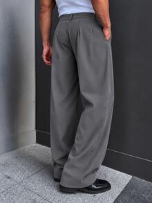 Manfinity Bizformal Men's Casual Pleated Pocket Suit Pants, Loose Fit For Daily Wear - Dark Grey - View 2